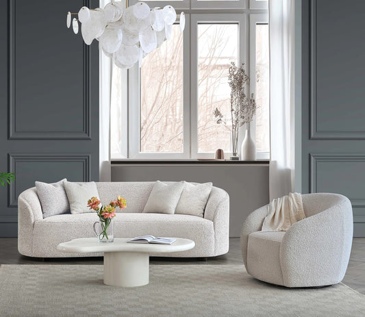 Nolita 3 Seater Bouclé Sofa with Swivel Chair - Latte