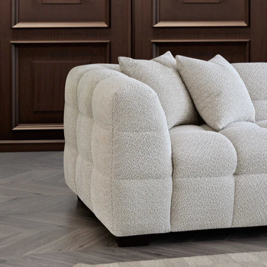 Tribeca Sofa Collection in Oatmeal Beige Bouclé – 3/4 Seater Sofa, Armchair & Footstool