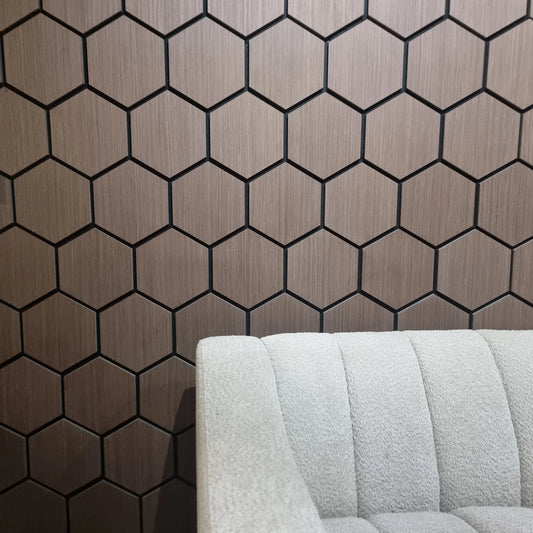 GRANDEUR® Acoustic Hexagon Wall Panel 70 x 60cm - Walnut (Dark Oak)