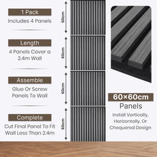 GRANDEUR® Acoustic Square Wall Panels 60 x 60cm (SET of 4) - Charcoal Black