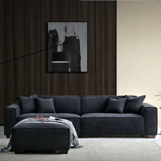 Dakota 4-Seater Sofa with Chaise – Midnight Black Bouclé