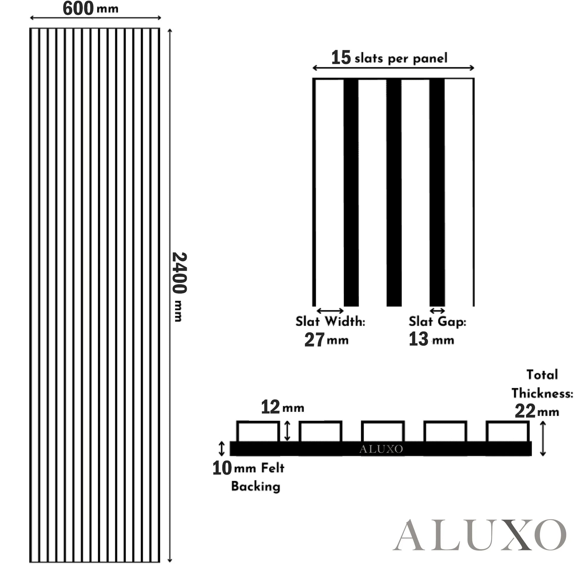 GRANDEUR® Acoustic Slatted Wall Panels 240 x 60cm - Charcoal Black