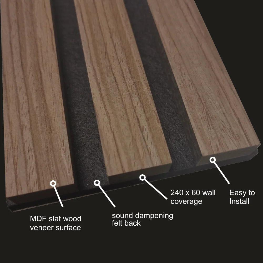GRANDEUR® Acoustic Slatted Wall Panels 240 x 60cm - Walnut (Dark Oak)
