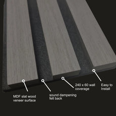 GRANDEUR® Acoustic Slatted Wall Panels 240 x 60cm - Ash Grey