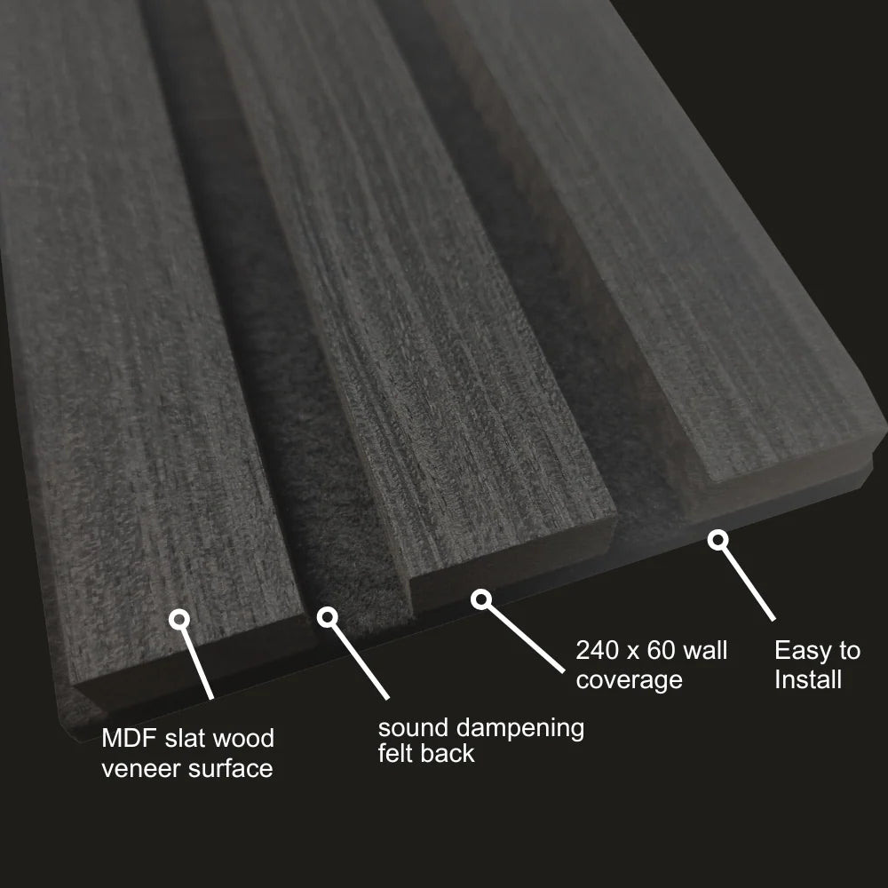GRANDEUR®  Acoustic Slatted Wall Panels 240 x 60cm - Chrome Metallic