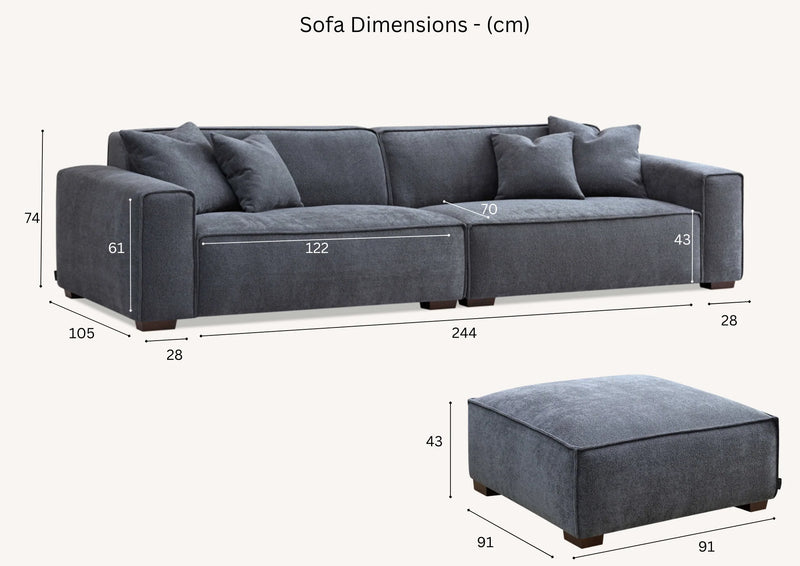 Dakota 4-Seater Sofa with Chaise – Charcoal Grey Bouclé