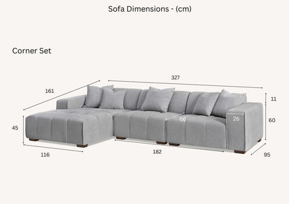Leonard Left Hand Corner Sofa – Cloudy Grey Bouclé Fabric