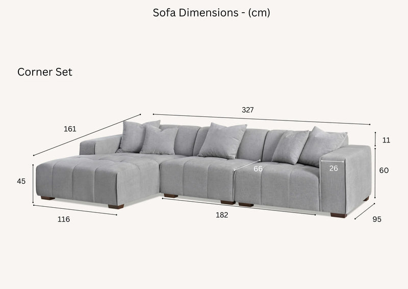 Leonard Left Hand Corner Sofa – Cloudy Grey Bouclé Fabric