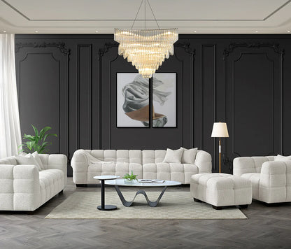 Tribeca Sofa Collection in Oatmeal Beige Bouclé – 3/4 Seater Sofa, Armchair & Footstool