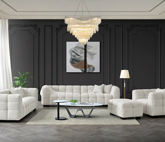 Tribeca Sofa Collection in Oatmeal Beige Bouclé – 3/4 Seater Sofa, Armchair & Footstool