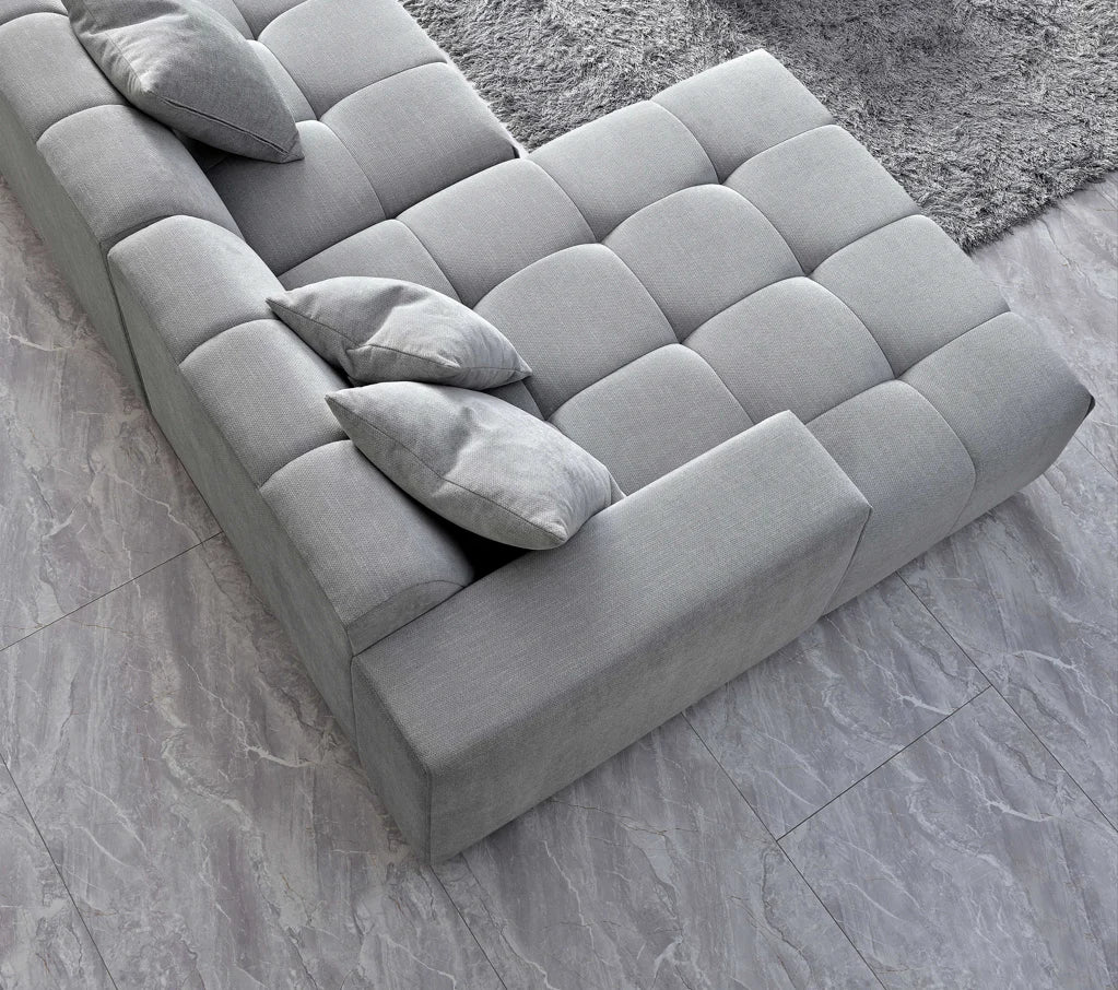 Leonard Left Hand Corner Sofa – Cloudy Grey Bouclé Fabric
