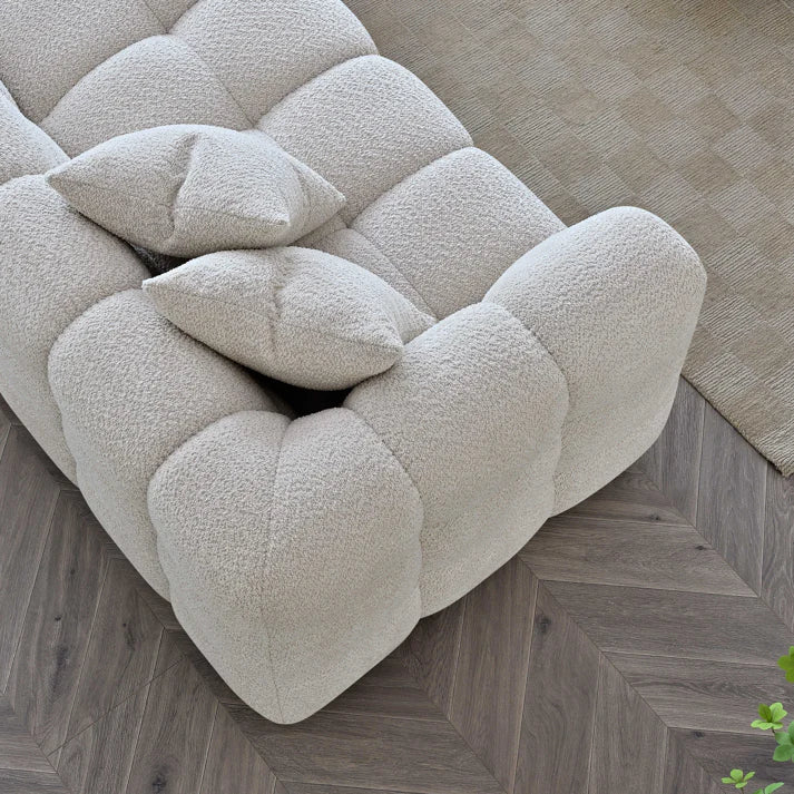 Tribeca Sofa Collection in Oatmeal Beige Bouclé – 3/4 Seater Sofa, Armchair & Footstool