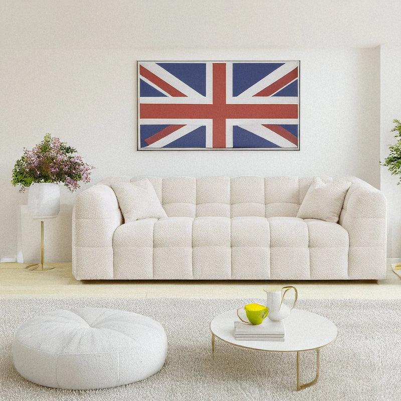 Tribeca Sofa Collection in Oatmeal Beige Bouclé – 3/4 Seater Sofa, Armchair & Footstool