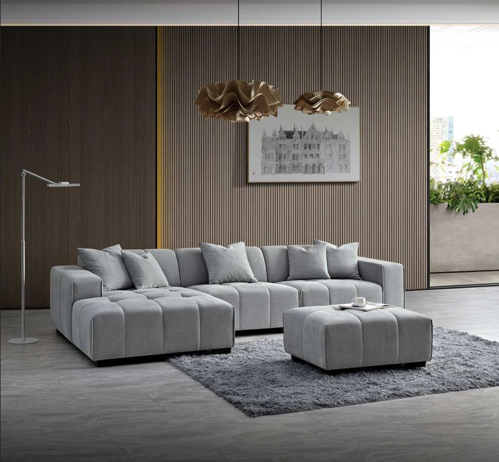 Leonard Left Hand Corner Sofa – Cloudy Grey Bouclé Fabric