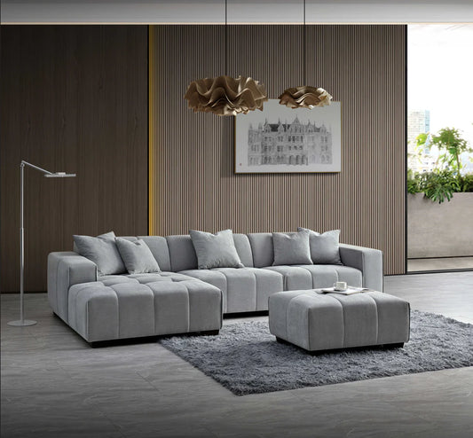 Leonard Left Hand Corner Sofa – Cloudy Grey Bouclé Fabric