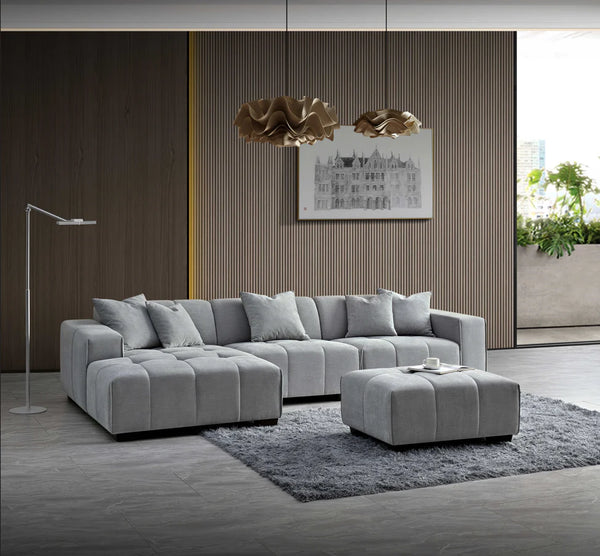 Leonard Left Hand Corner Sofa – Cloudy Grey Bouclé Fabric