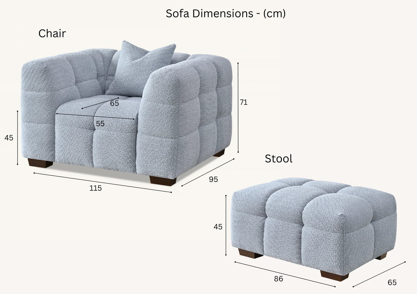 Tribeca Sofa Collection in Oatmeal Beige Bouclé – 3/4 Seater Sofa, Armchair & Footstool