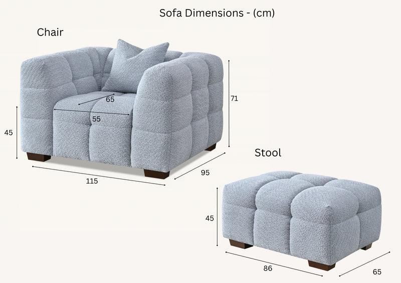 Tribeca Sofa Collection in Oatmeal Beige Bouclé – 3/4 Seater Sofa, Armchair & Footstool